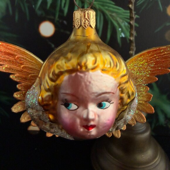 Christopher Radko Angel Head with Wings Glass Ornament Retired - Picture 1 of 7
